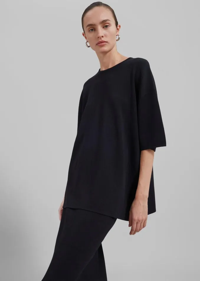 Women The Frankie Shop Tops Lenny Knit Boxy Tee Black