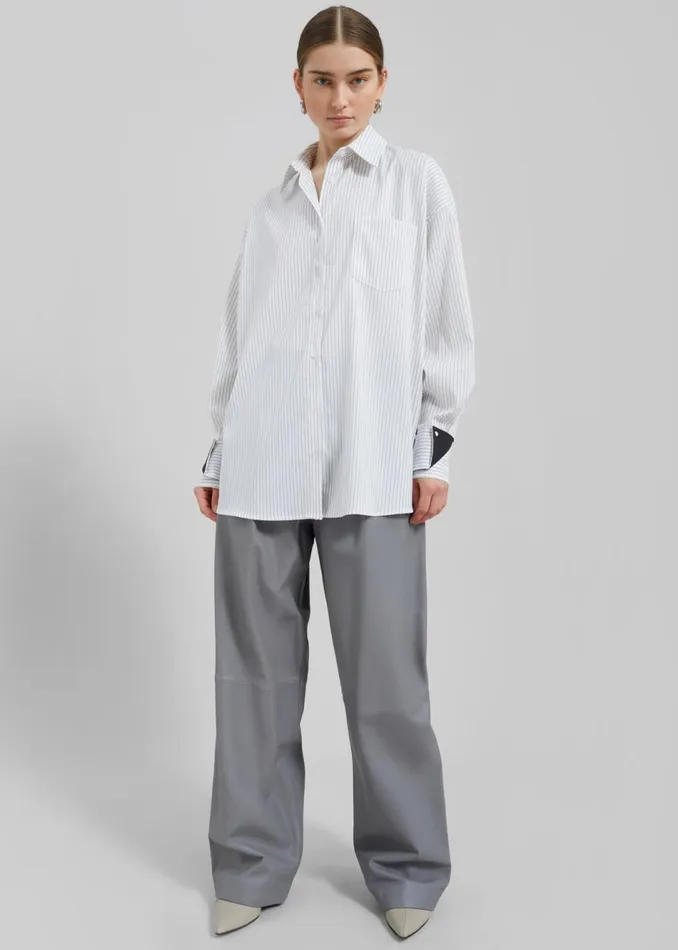 Women The Frankie Shop Tops Leona Button Up Shirt Whitegrey Stripe