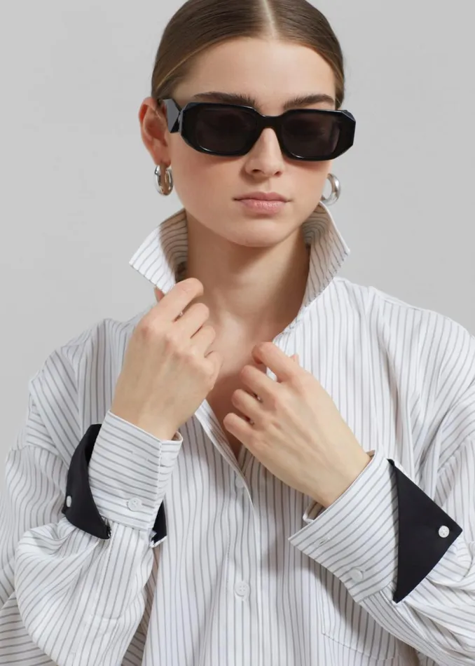 Women The Frankie Shop Tops Leona Button Up Shirt Whitegrey Stripe
