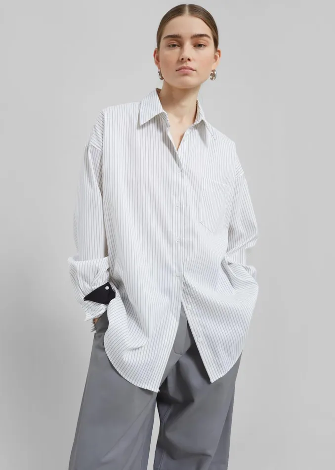 Women The Frankie Shop Tops Leona Button Up Shirt Whitegrey Stripe
