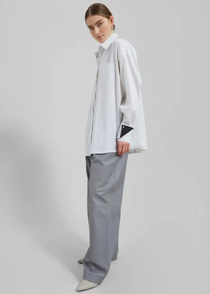 Women The Frankie Shop Tops Leona Button Up Shirt Whitegrey Stripe