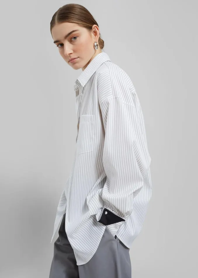 Women The Frankie Shop Tops Leona Button Up Shirt Whitegrey Stripe