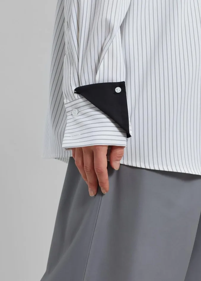 Women The Frankie Shop Tops Leona Button Up Shirt Whitegrey Stripe