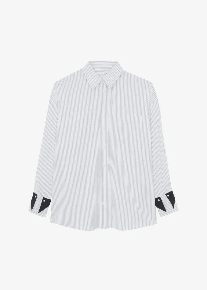 Women The Frankie Shop Tops Leona Button Up Shirt Whitegrey Stripe