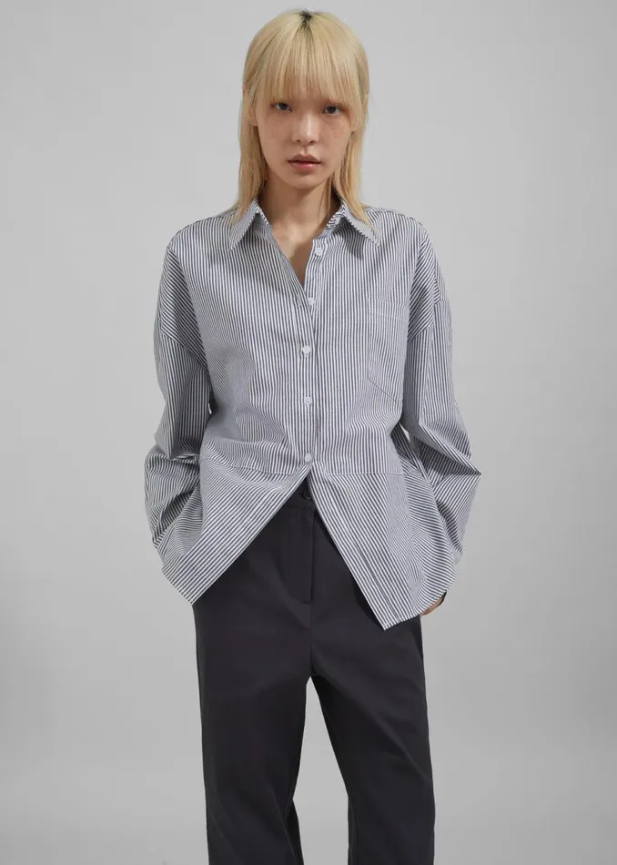Women The Frankie Shop Tops Liv Button Up Shirt Blackwhite Stripe