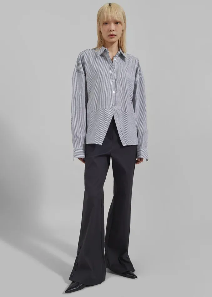 Women The Frankie Shop Tops Liv Button Up Shirt Blackwhite Stripe
