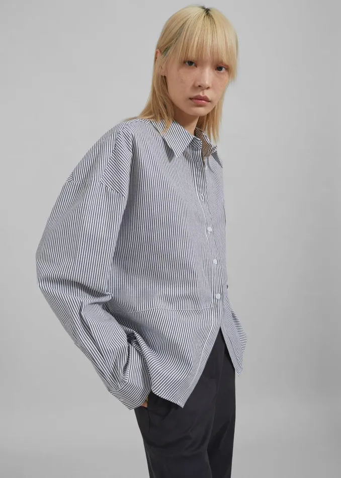 Women The Frankie Shop Tops Liv Button Up Shirt Blackwhite Stripe