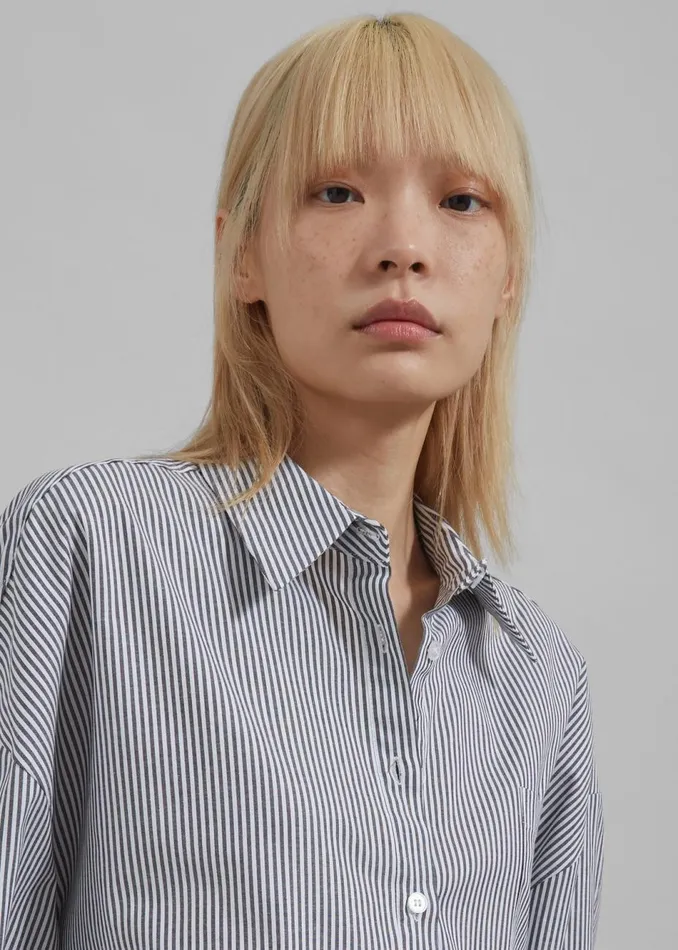 Women The Frankie Shop Tops Liv Button Up Shirt Blackwhite Stripe