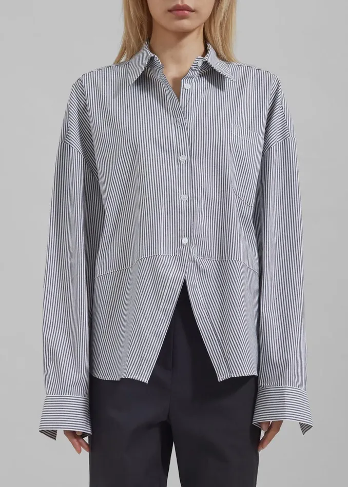 Women The Frankie Shop Tops Liv Button Up Shirt Blackwhite Stripe