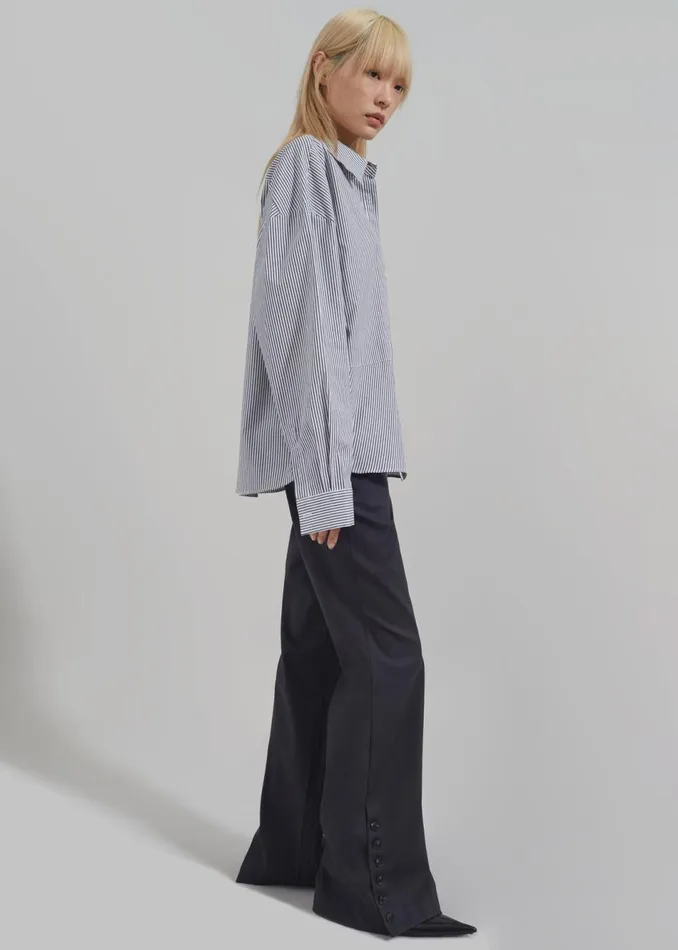 Women The Frankie Shop Tops Liv Button Up Shirt Blackwhite Stripe
