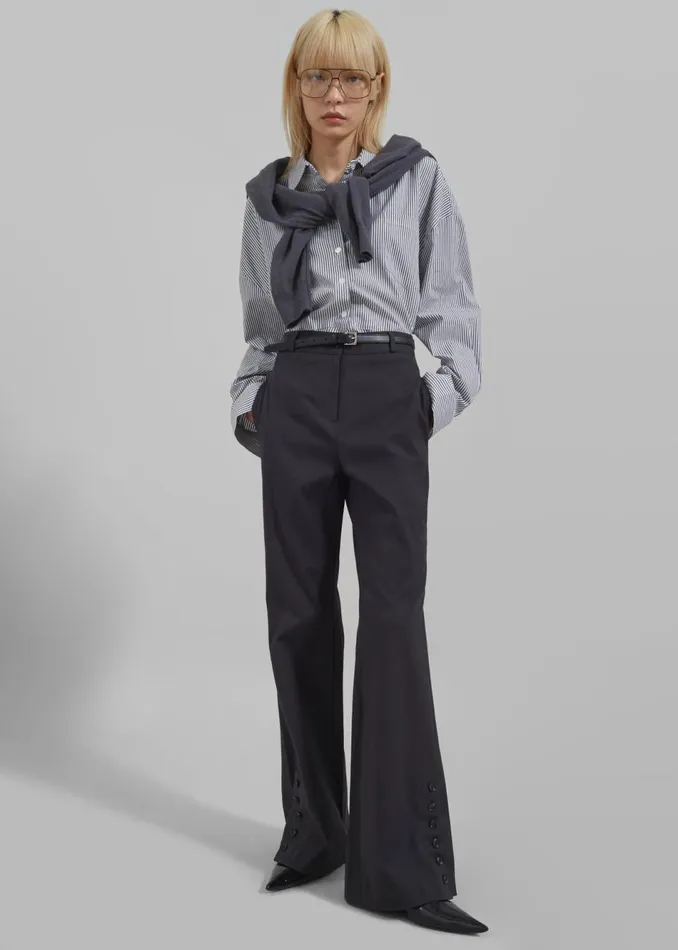 Women The Frankie Shop Tops Liv Button Up Shirt Blackwhite Stripe