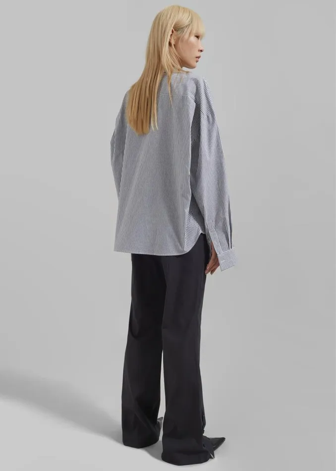 Women The Frankie Shop Tops Liv Button Up Shirt Blackwhite Stripe