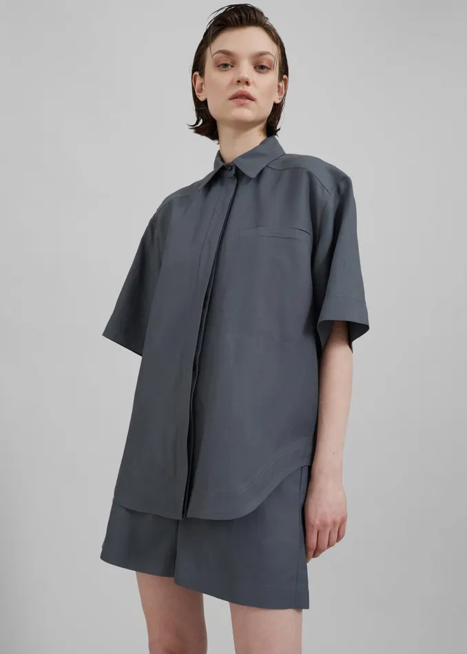 Women The Frankie Shop Tops Loulou Studio Moheli Short Sleeve Shirt Fjord Grey