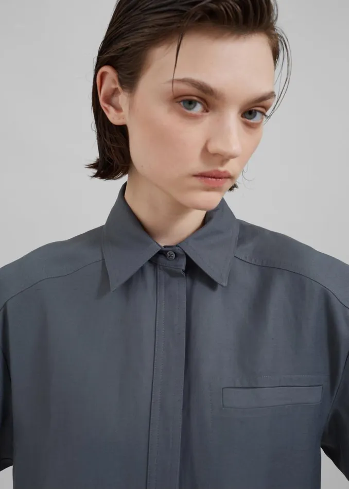 Women The Frankie Shop Tops Loulou Studio Moheli Short Sleeve Shirt Fjord Grey
