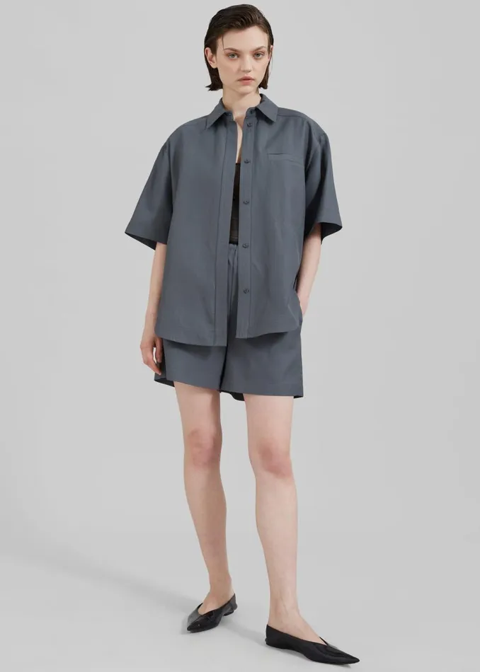 Women The Frankie Shop Tops Loulou Studio Moheli Short Sleeve Shirt Fjord Grey