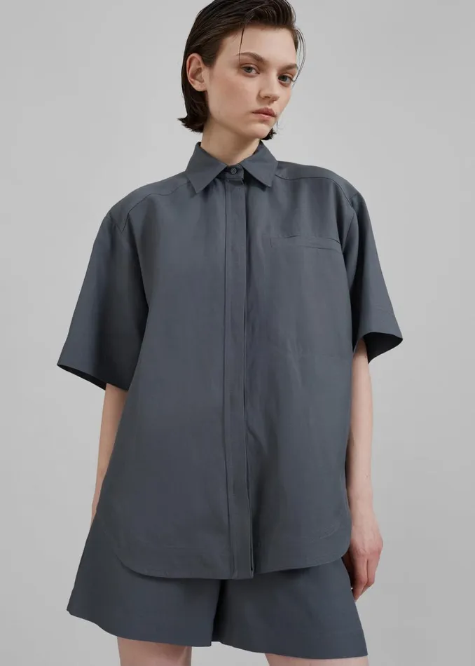 Women The Frankie Shop Tops Loulou Studio Moheli Short Sleeve Shirt Fjord Grey