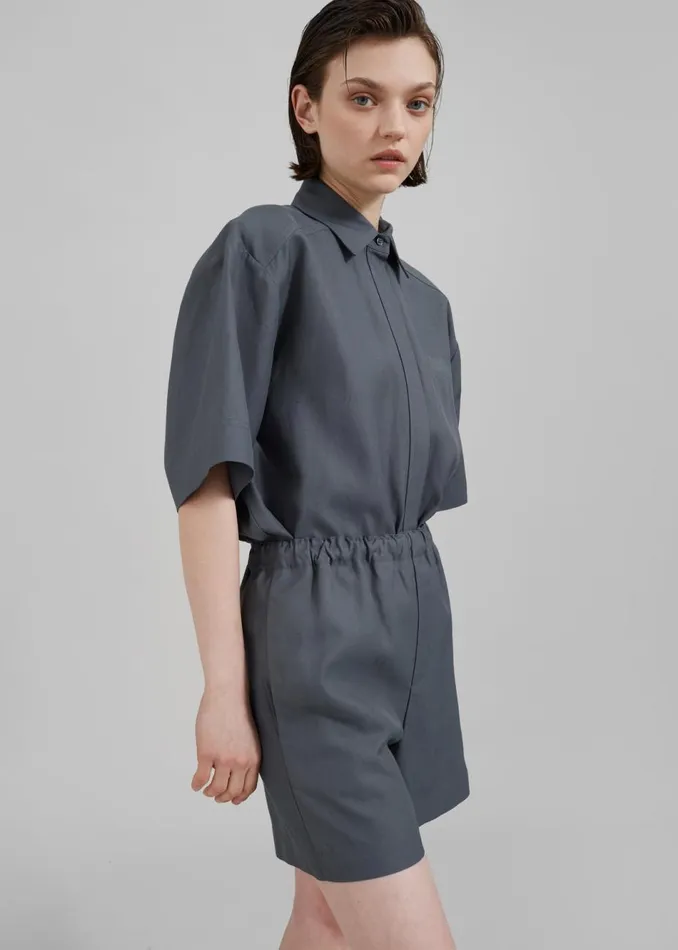 Women The Frankie Shop Tops Loulou Studio Moheli Short Sleeve Shirt Fjord Grey