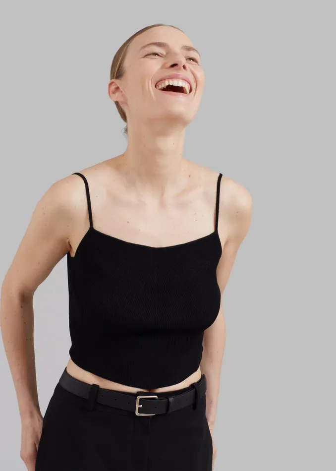 Women The Frankie Shop Tops Low Classic Knitted Sleeveless Crop Top Black