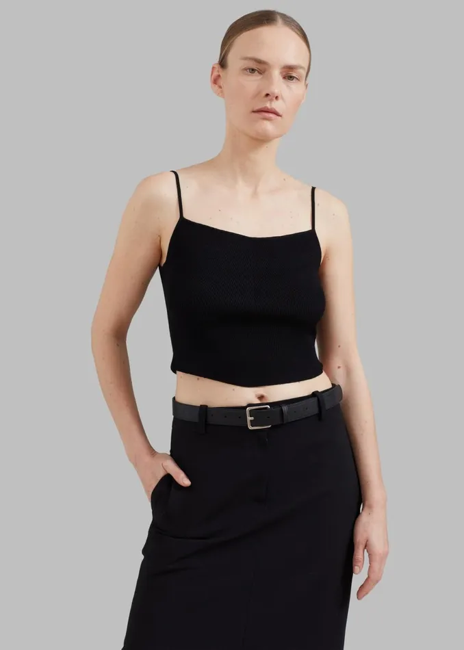 Women The Frankie Shop Tops Low Classic Knitted Sleeveless Crop Top Black