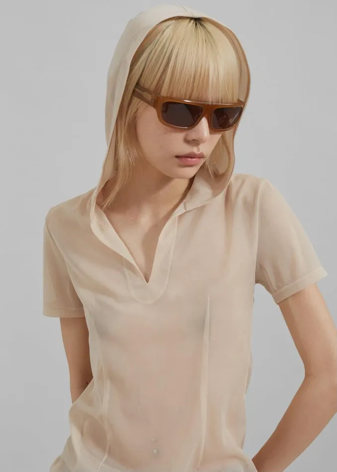 Women The Frankie Shop Tops Low Classic SeeThrough Hoodie Light Beige
