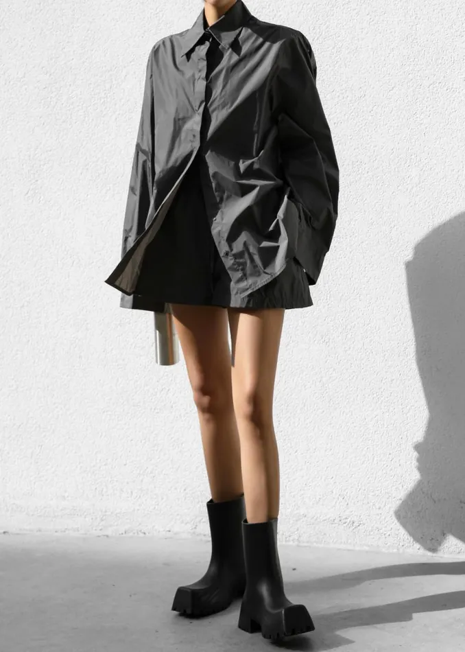 Women The Frankie Shop Tops Lucy Open Back Oversized Shirt Charcoal