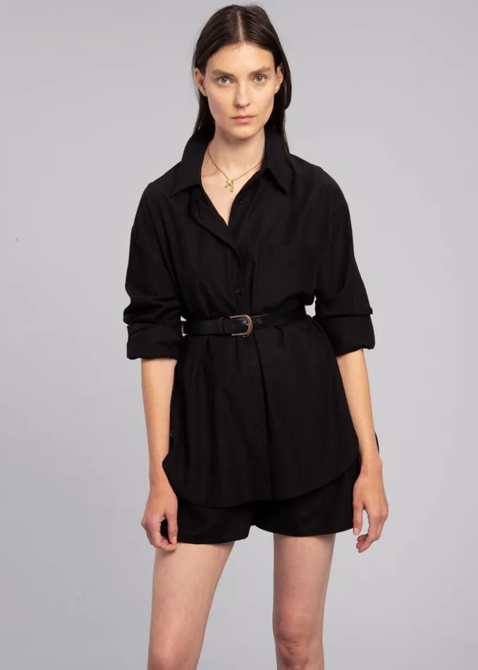 Women The Frankie Shop Tops Lui Organic Cotton Shirt Black