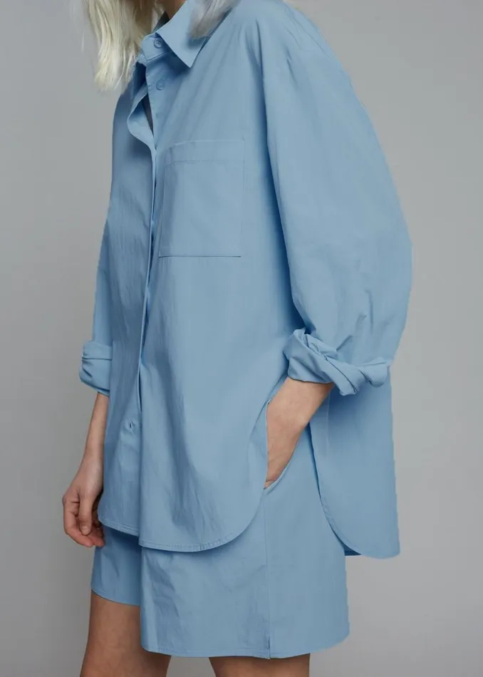 Women The Frankie Shop Tops Lui Organic Cotton Shirt Blue
