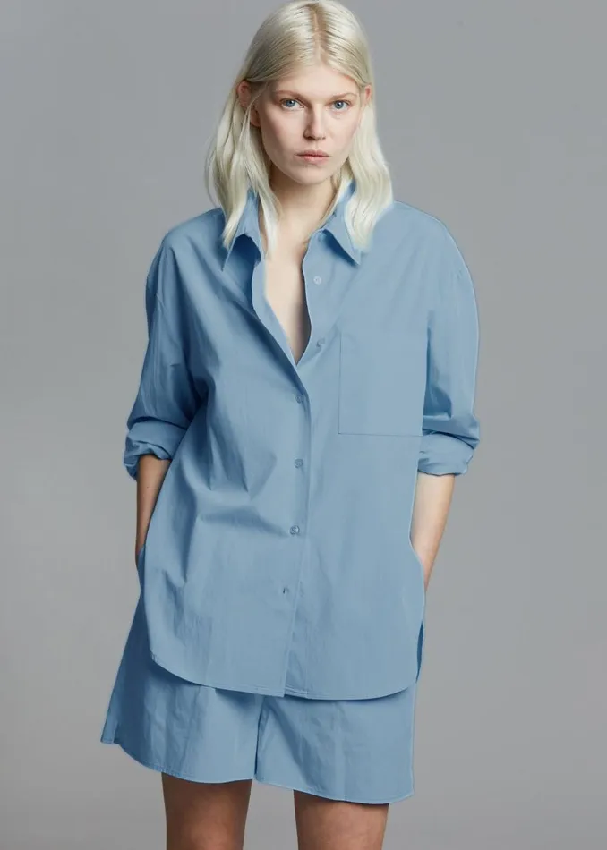 Women The Frankie Shop Tops Lui Organic Cotton Shirt Blue