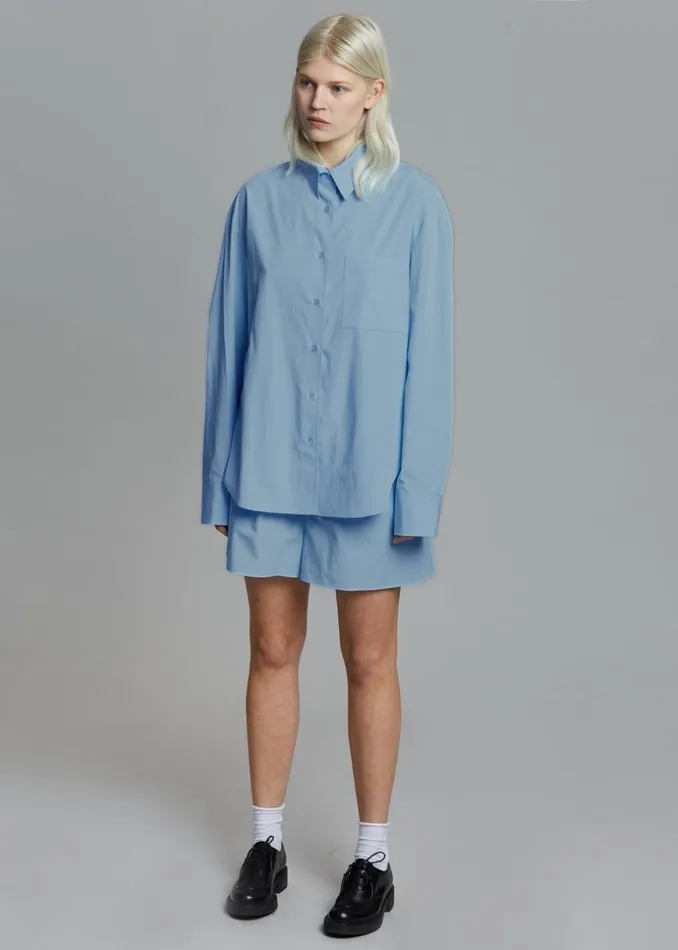 Women The Frankie Shop Tops Lui Organic Cotton Shirt Blue