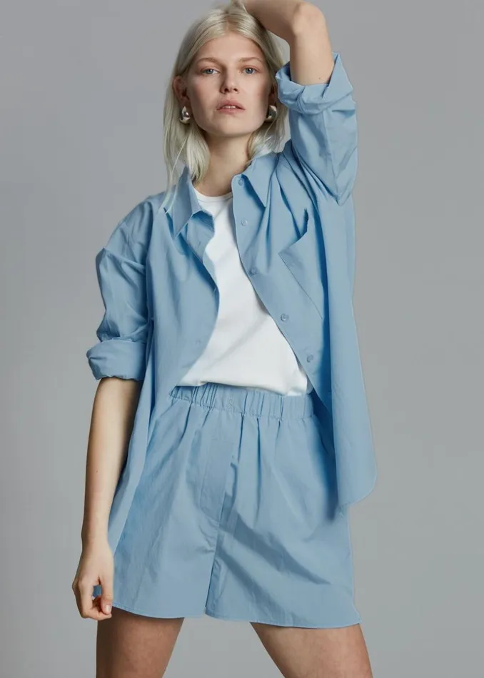 Women The Frankie Shop Tops Lui Organic Cotton Shirt Blue