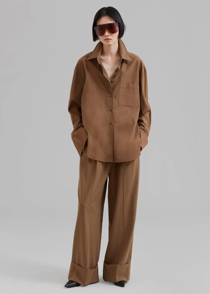 Women The Frankie Shop Tops Lui Organic Cotton Shirt Chocolate
