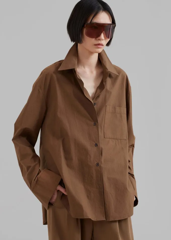 Women The Frankie Shop Tops Lui Organic Cotton Shirt Chocolate