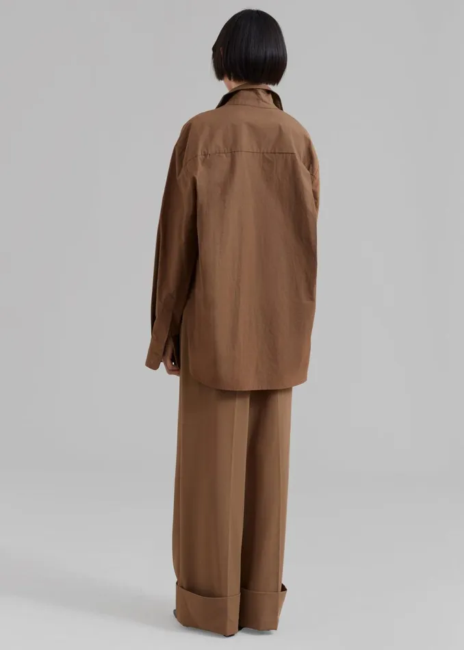 Women The Frankie Shop Tops Lui Organic Cotton Shirt Chocolate