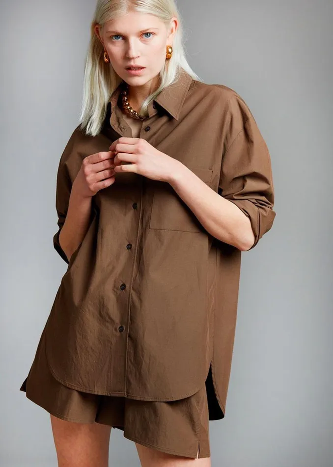 Women The Frankie Shop Tops Lui Organic Cotton Shirt Chocolate