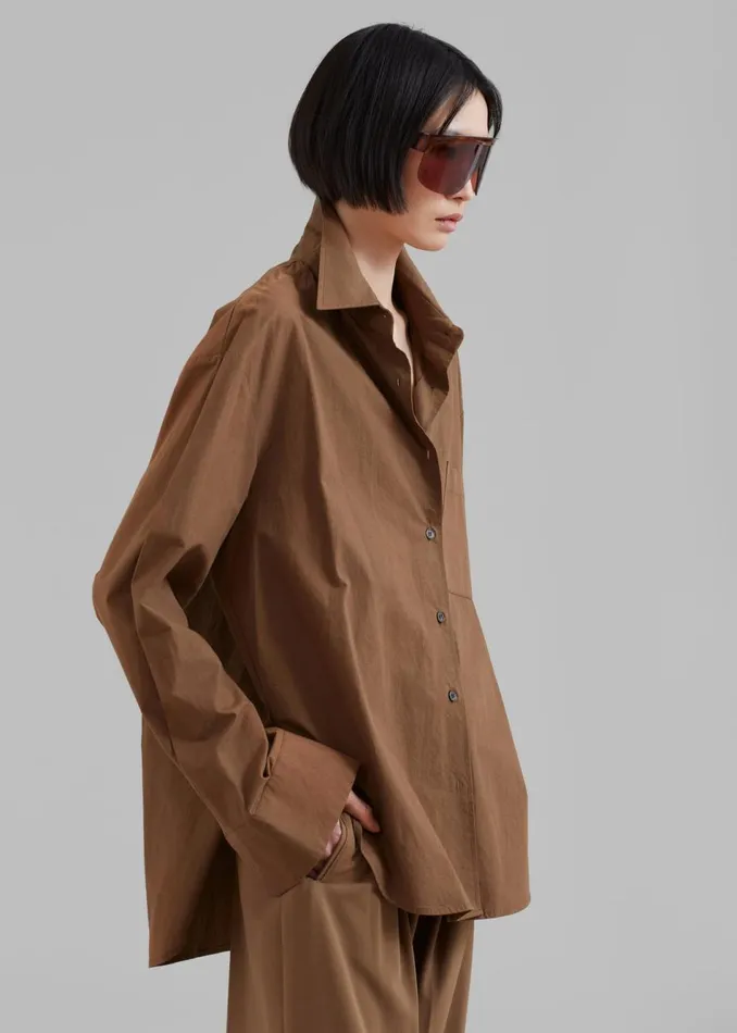 Women The Frankie Shop Tops Lui Organic Cotton Shirt Chocolate