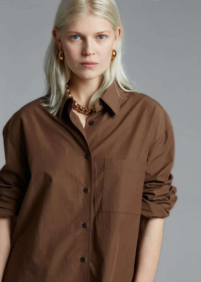 Women The Frankie Shop Tops Lui Organic Cotton Shirt Chocolate