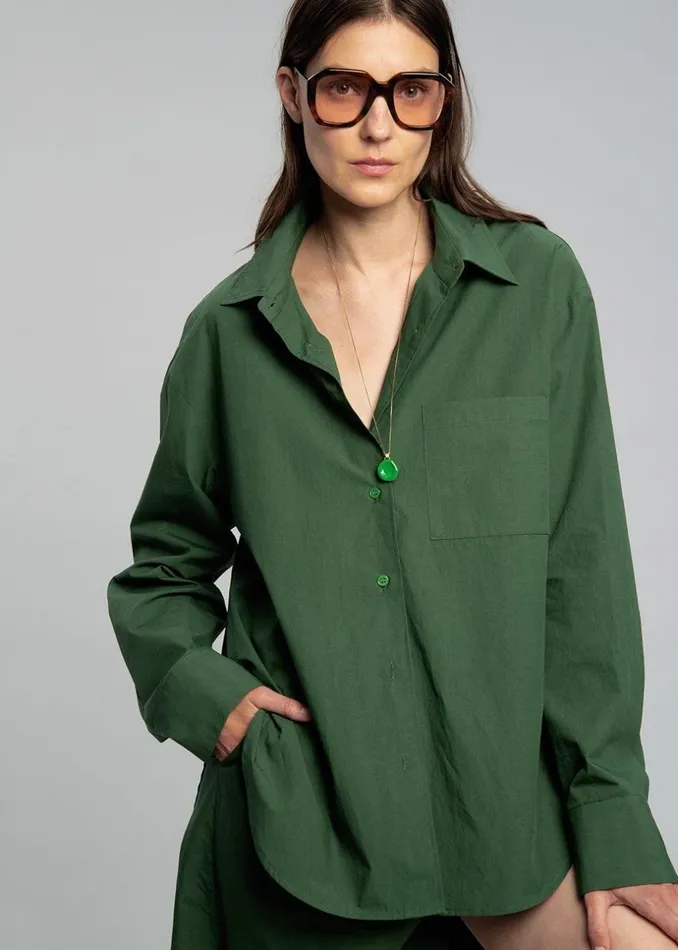 Women The Frankie Shop Tops Lui Organic Cotton Shirt Hunter Green
