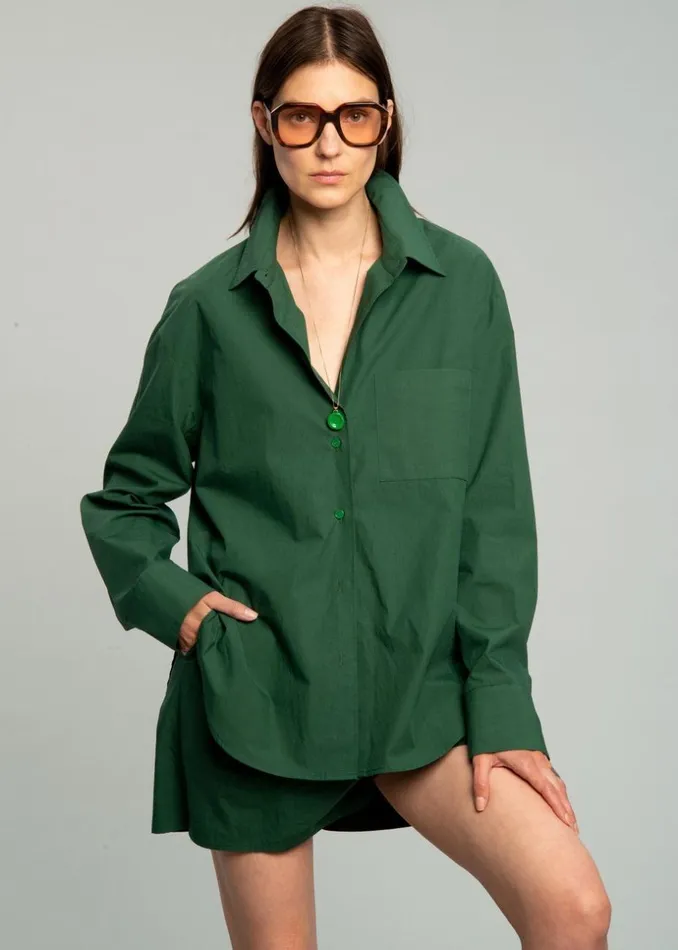 Women The Frankie Shop Tops Lui Organic Cotton Shirt Hunter Green