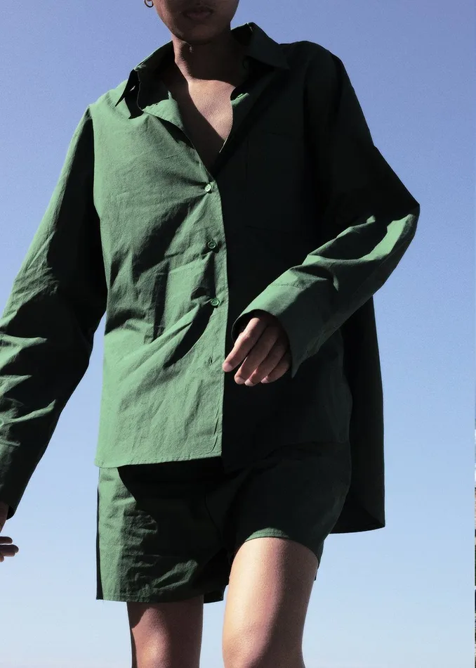 Women The Frankie Shop Tops Lui Organic Cotton Shirt Hunter Green