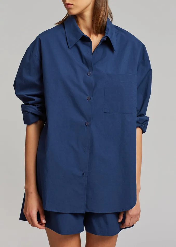 Women The Frankie Shop Tops Lui Organic Cotton Shirt Navy