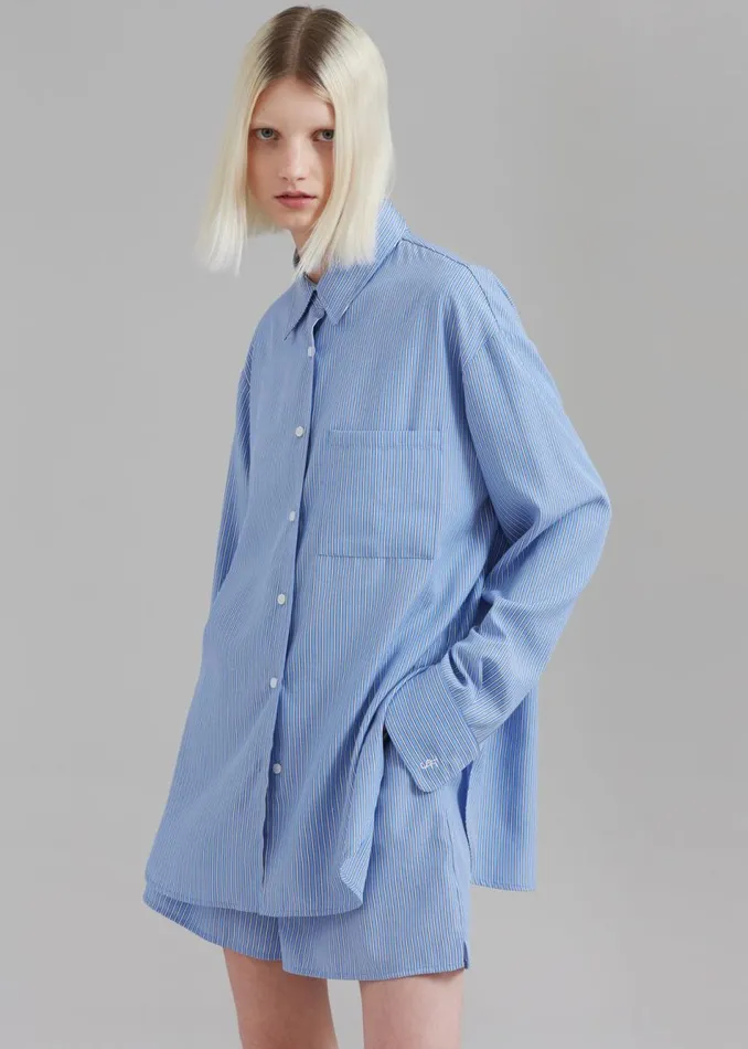 Women The Frankie Shop Tops Lui Oxford Shirt Light Blueblack Stripe