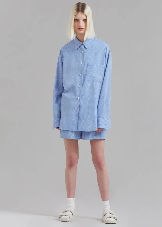 Women The Frankie Shop Tops Lui Oxford Shirt Light Blueblack Stripe