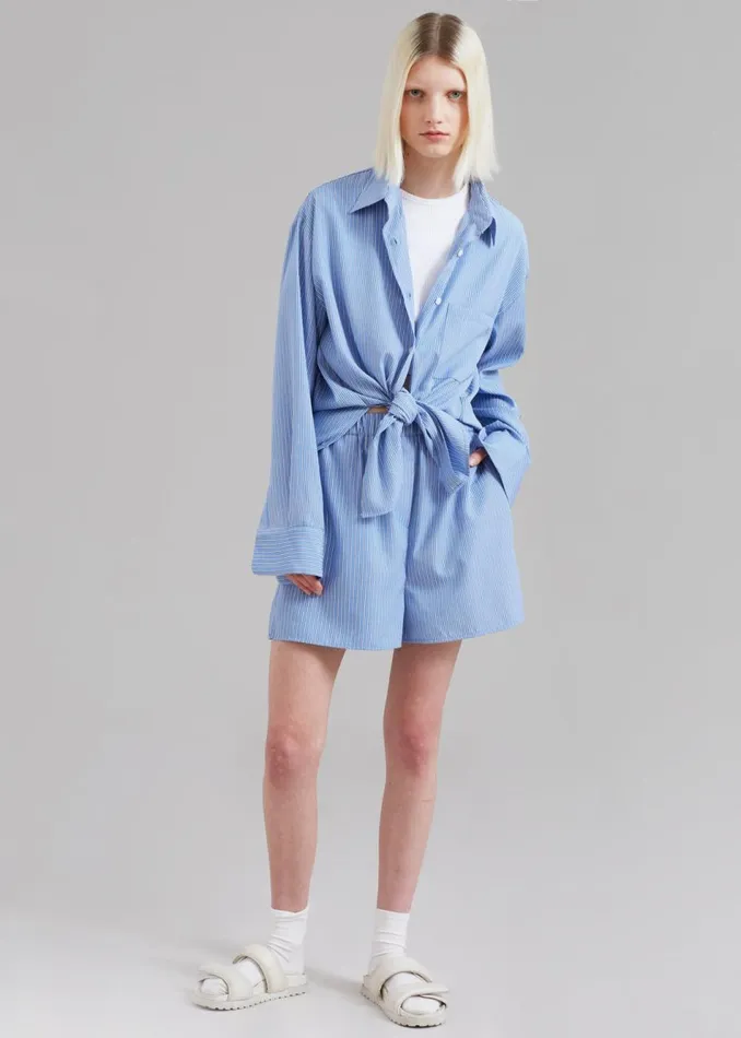 Women The Frankie Shop Tops Lui Oxford Shirt Light Blueblack Stripe