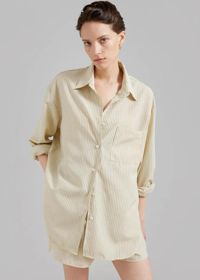 Women The Frankie Shop Tops Lui Oxford Shirt Pale Yellowblack Stripe