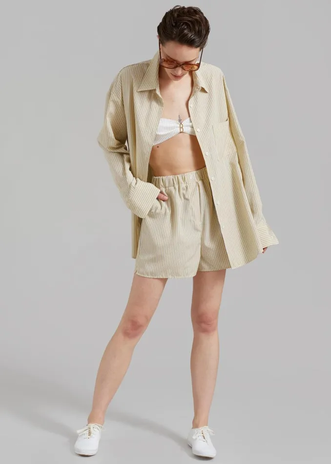 Women The Frankie Shop Tops Lui Oxford Shirt Pale Yellowblack Stripe