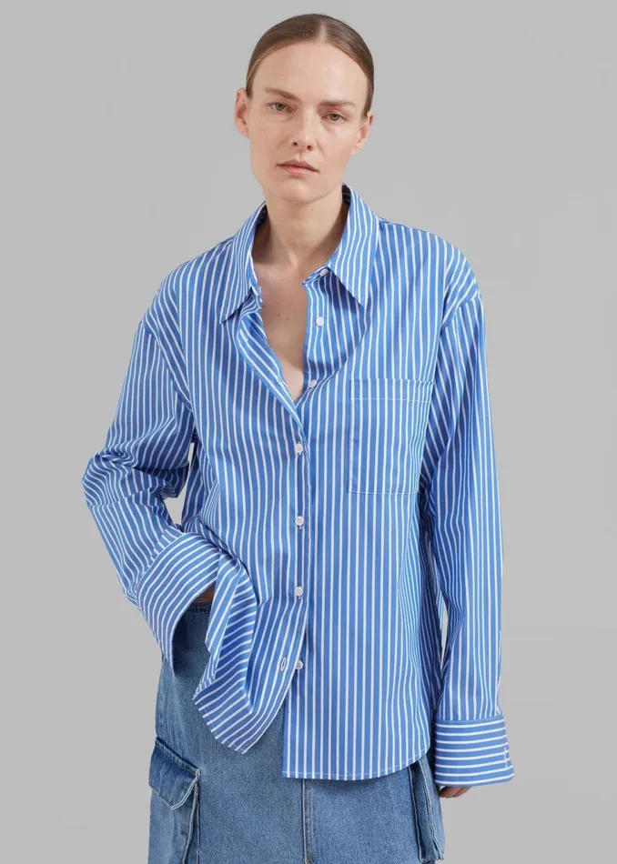 Women The Frankie Shop Tops Lui Thin Stripe Shirt Medium Blue Stripe
