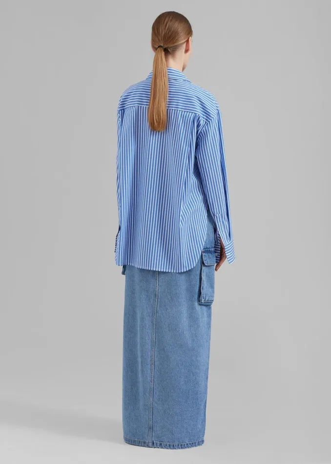 Women The Frankie Shop Tops Lui Thin Stripe Shirt Medium Blue Stripe