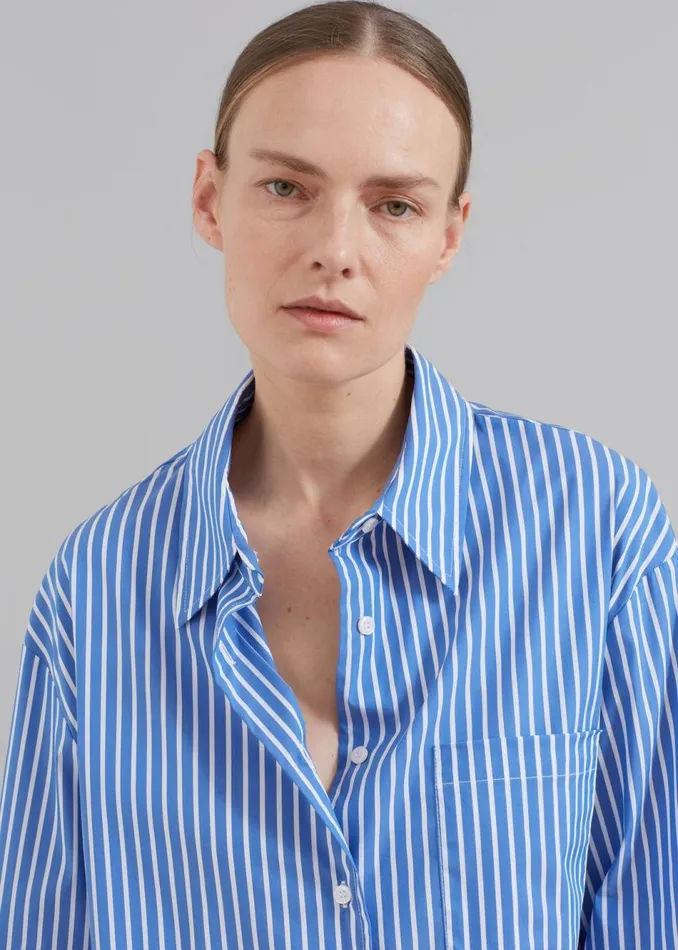 Women The Frankie Shop Tops Lui Thin Stripe Shirt Medium Blue Stripe