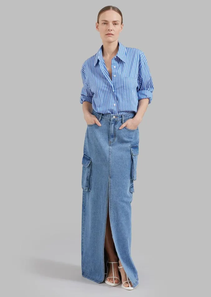 Women The Frankie Shop Tops Lui Thin Stripe Shirt Medium Blue Stripe