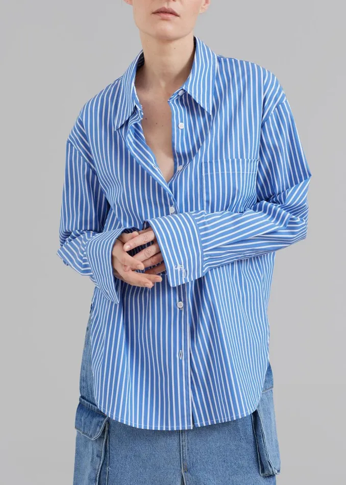 Women The Frankie Shop Tops Lui Thin Stripe Shirt Medium Blue Stripe
